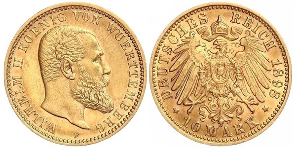 10 Марка Германская империя (1871-1918) Золото Wilhelm II, German Emperor (1859-1941)