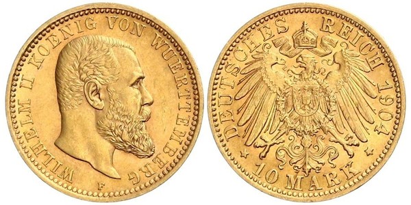 10 Марка Германская империя (1871-1918) Золото Wilhelm II, German Emperor (1859-1941)