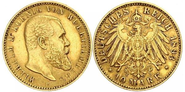 10 Марка Германская империя (1871-1918) Золото Wilhelm II, German Emperor (1859-1941)