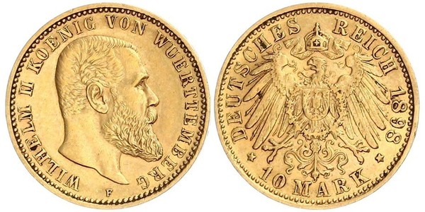 10 Марка Германская империя (1871-1918) Золото Wilhelm II, German Emperor (1859-1941)