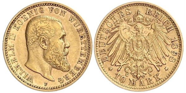 10 Марка Германская империя (1871-1918) Золото Wilhelm II, German Emperor (1859-1941)