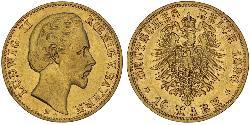 10 Марка Королевство Бавария (1806 - 1918) Золото Людвиг II (король Баварии)(1845 – 1886)