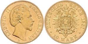10 Марка Королевство Бавария (1806 - 1918) Золото Людвиг II (король Баварии)(1845 – 1886)