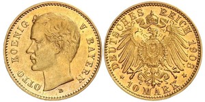 10 Марка Королевство Бавария (1806 - 1918) Золото Отто I (король Баварии)(1848 – 1916)