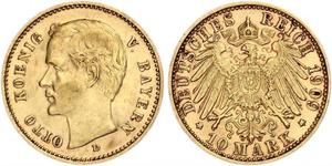 10 Марка Королевство Бавария (1806 - 1918) Золото Отто I (король Баварии)(1848 – 1916)