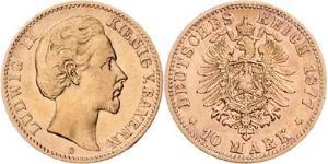 10 Марка Королевство Бавария (1806 - 1918) Золото Людвиг II (король Баварии)(1845 – 1886)