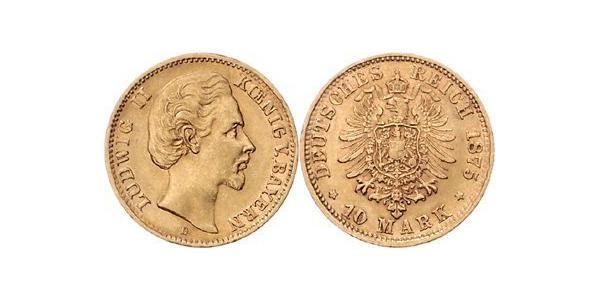 10 Марка Королевство Бавария (1806 - 1918) Золото Людвиг II (король Баварии)(1845 – 1886)