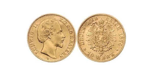 10 Марка Королівство Баварія (1806 - 1918) Золото Людвіг II (король Баварії)(1845 – 1886)