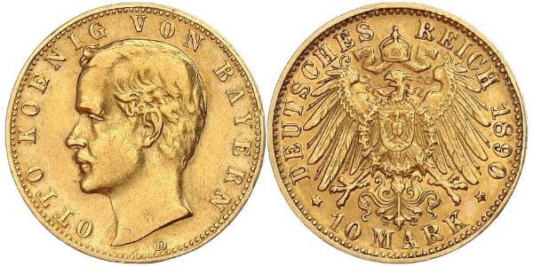 10 Марка Королівство Баварія (1806 - 1918) Золото Otto of Bavaria (1848 – 1916)