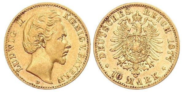 10 Марка Королівство Баварія (1806 - 1918) Золото Людвіг II (король Баварії)(1845 – 1886)