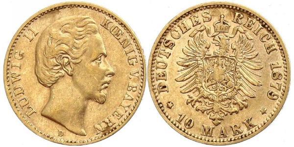 10 Марка Королівство Баварія (1806 - 1918) Золото Людвіг II (король Баварії)(1845 – 1886)