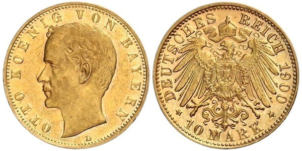 10 Марка Королівство Баварія (1806 - 1918) Золото Otto of Bavaria (1848 – 1916)