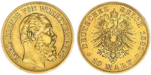 10 Марка Королівство Вюртемберг Золото Charles I of Württemberg
