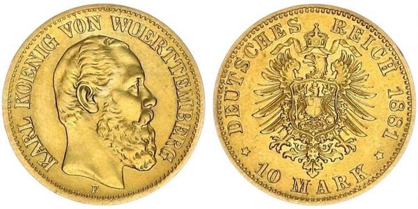 10 Марка Королівство Вюртемберг Золото Charles I of Württemberg