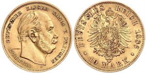 10 Марка Королівство Пруссія (1701-1918) Золото Wilhelm I, German Emperor (1797-1888)