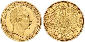 10 Марка Королівство Пруссія (1701-1918) Золото Wilhelm II, German Emperor (1859-1941)