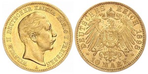 10 Марка Королівство Пруссія (1701-1918) Золото Wilhelm II, German Emperor (1859-1941)