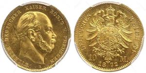 10 Марка Королівство Пруссія (1701-1918) Золото Wilhelm I, German Emperor (1797-1888)