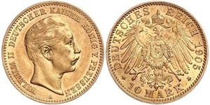 10 Марка Королівство Пруссія (1701-1918) Золото Wilhelm II, German Emperor (1859-1941)