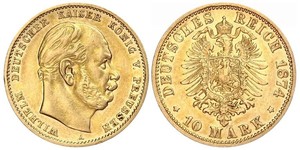 10 Марка Королівство Пруссія (1701-1918) Золото Wilhelm I, German Emperor (1797-1888)
