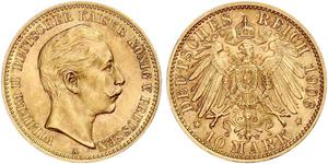 10 Марка Королівство Пруссія (1701-1918) Золото Wilhelm II, German Emperor (1859-1941)
