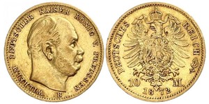 10 Марка Королівство Пруссія (1701-1918) Золото Wilhelm I, German Emperor (1797-1888)