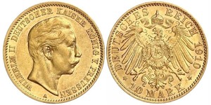 10 Марка Королівство Пруссія (1701-1918) Золото Wilhelm II, German Emperor (1859-1941)
