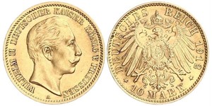 10 Марка Королівство Пруссія (1701-1918) Золото Wilhelm II, German Emperor (1859-1941)