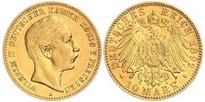 10 Марка Королівство Пруссія (1701-1918) Золото Wilhelm II, German Emperor (1859-1941)