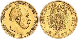 10 Марка Королівство Пруссія (1701-1918) Золото Wilhelm I, German Emperor (1797-1888)