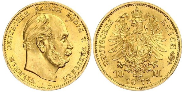 10 Марка Королівство Пруссія (1701-1918) Золото Wilhelm I, German Emperor (1797-1888)