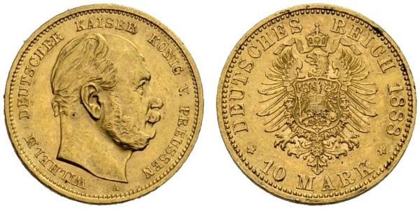 10 Марка Королівство Пруссія (1701-1918) Золото Wilhelm I, German Emperor (1797-1888)
