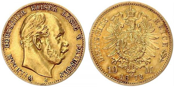 10 Марка Королівство Пруссія (1701-1918) Золото Wilhelm I, German Emperor (1797-1888)