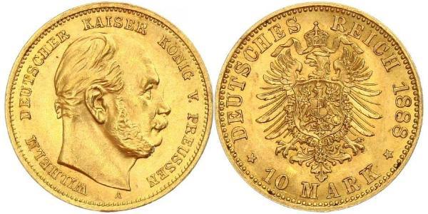 10 Марка Королівство Пруссія (1701-1918) Золото Wilhelm I, German Emperor (1797-1888)