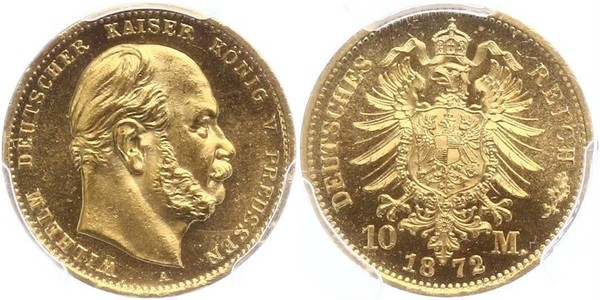 10 Марка Королівство Пруссія (1701-1918) Золото Wilhelm I, German Emperor (1797-1888)