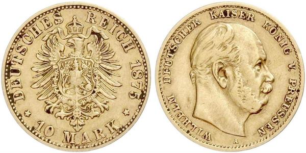 10 Марка Королівство Пруссія (1701-1918) Золото Wilhelm I, German Emperor (1797-1888)