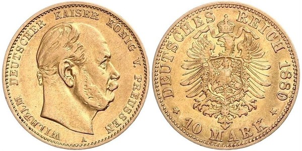10 Марка Королівство Пруссія (1701-1918) Золото Wilhelm I, German Emperor (1797-1888)
