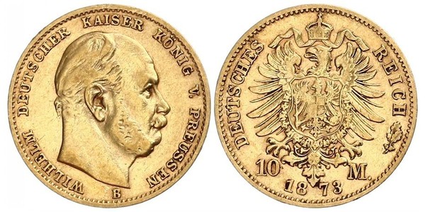 10 Марка Королівство Пруссія (1701-1918) Золото Wilhelm I, German Emperor (1797-1888)
