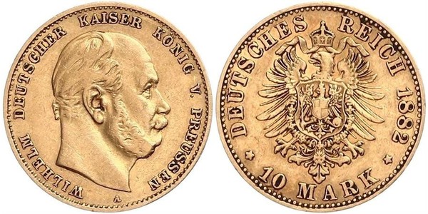 10 Марка Королівство Пруссія (1701-1918) Золото Wilhelm I, German Emperor (1797-1888)