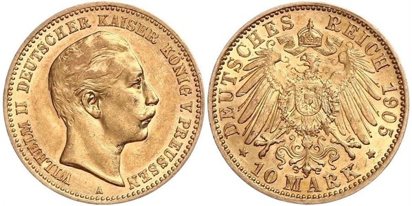 10 Марка Королівство Пруссія (1701-1918) Золото Wilhelm II, German Emperor (1859-1941)