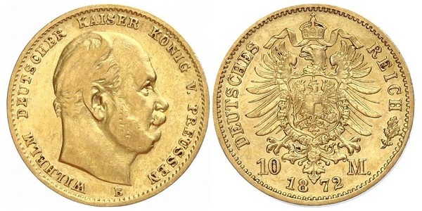 10 Марка Королівство Пруссія (1701-1918) Золото Wilhelm I, German Emperor (1797-1888)