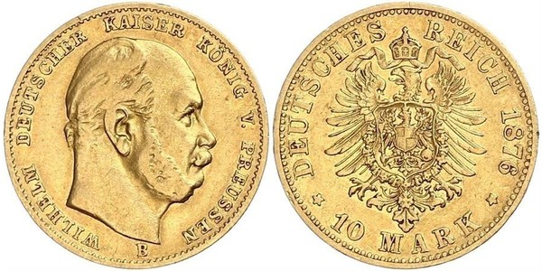 10 Марка Королівство Пруссія (1701-1918) Золото Wilhelm I, German Emperor (1797-1888)