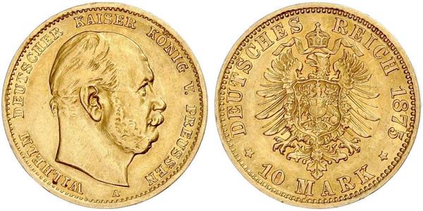 10 Марка Королівство Пруссія (1701-1918) Золото Wilhelm I, German Emperor (1797-1888)