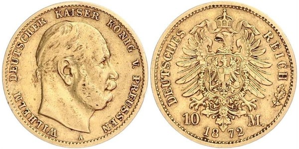 10 Марка Королівство Пруссія (1701-1918) Золото Wilhelm I, German Emperor (1797-1888)