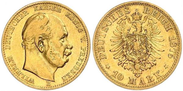 10 Марка Королівство Пруссія (1701-1918) Золото Wilhelm I, German Emperor (1797-1888)