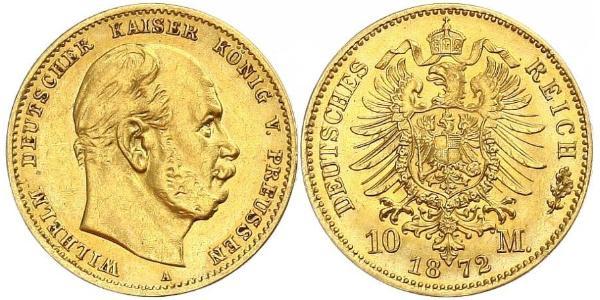 10 Марка Королівство Пруссія (1701-1918) Золото Wilhelm I, German Emperor (1797-1888)