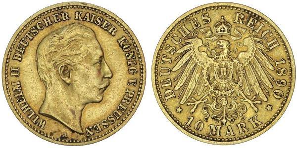 10 Марка Королівство Пруссія (1701-1918) Золото Wilhelm II, German Emperor (1859-1941)