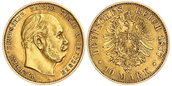 10 Марка Королівство Пруссія (1701-1918) Золото Wilhelm I, German Emperor (1797-1888)