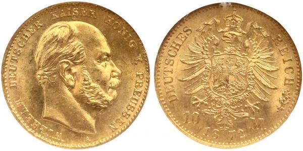 10 Марка Королівство Пруссія (1701-1918) Золото Wilhelm I, German Emperor (1797-1888)