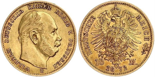 10 Марка Королівство Пруссія (1701-1918) Золото Wilhelm I, German Emperor (1797-1888)